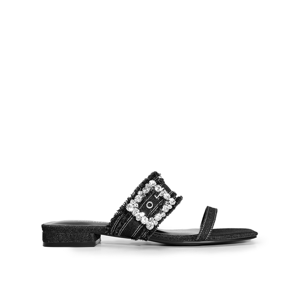 Rhinestone Buckle Strap Sandals - DENIM BLACK - 3